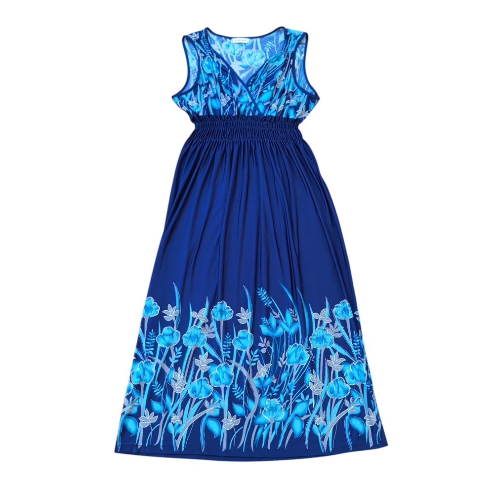 Jon & Anna Floral Smocked Tropical Maxi Dress 2X Blue Gray
